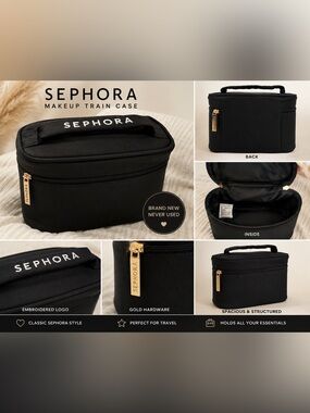SEPHORA Black Makeup Vanity Train Case with Gold Hardware